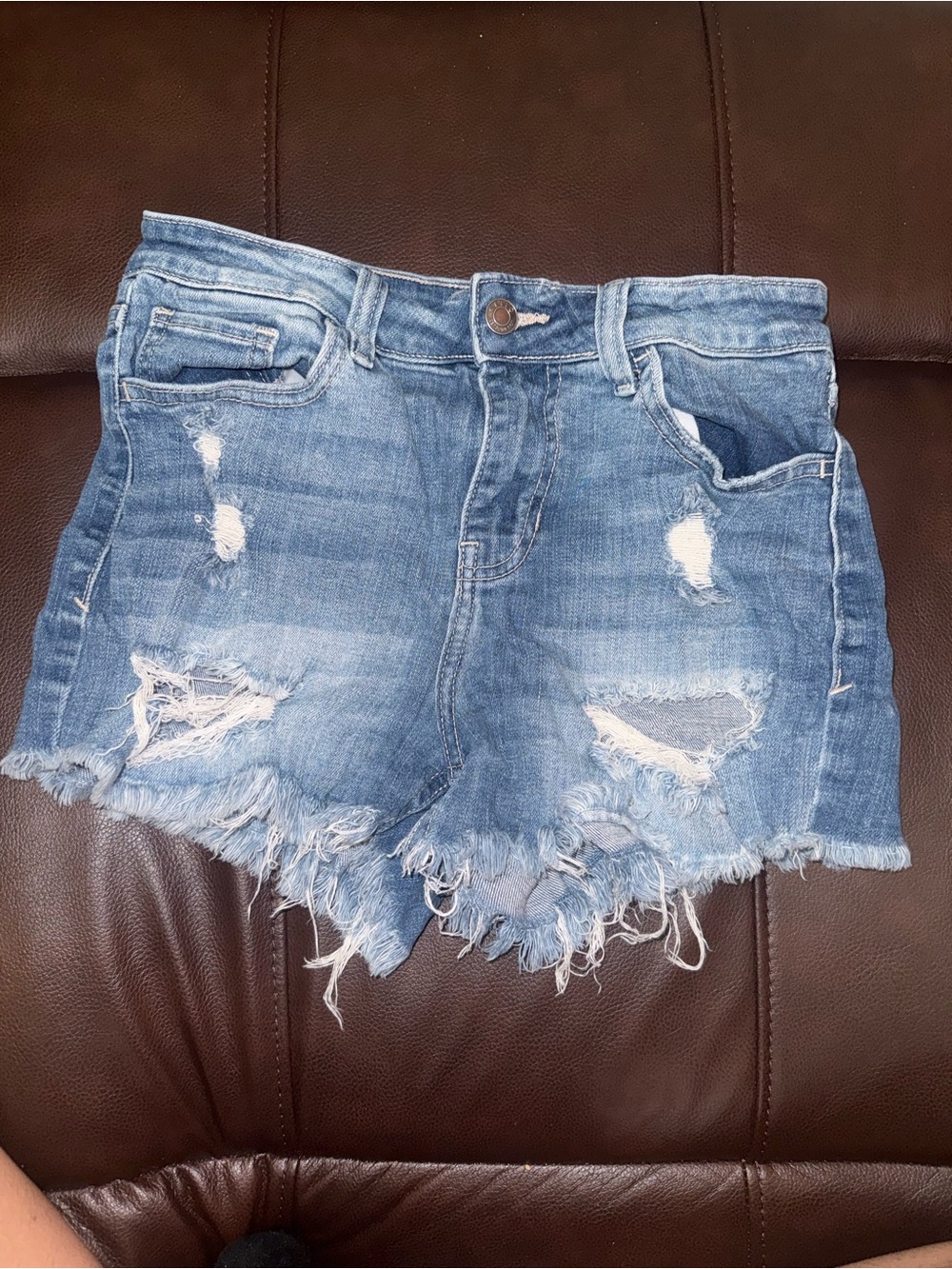 Cello Distressed Light Blue Denim Shorts with Frayed Hem